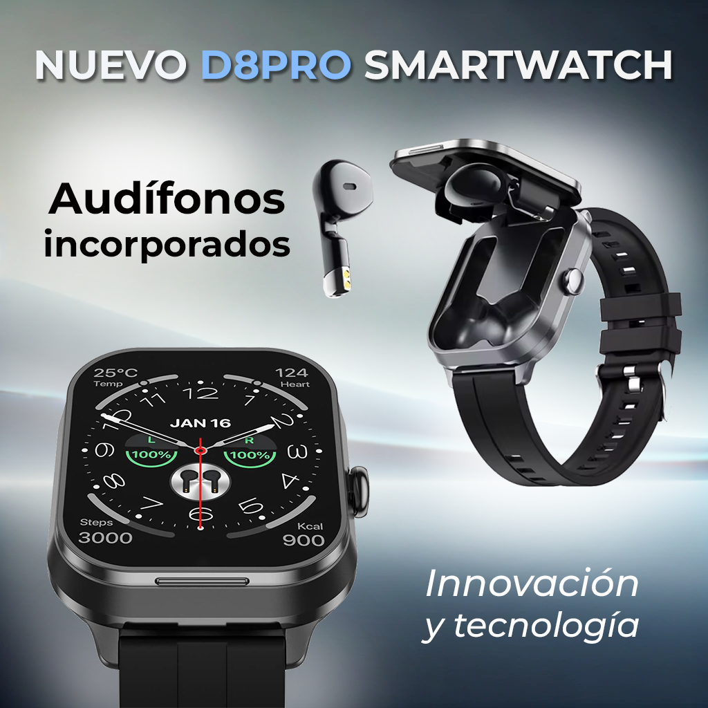 Smartwatch D8pro con auriculares de goma Smart Pulse