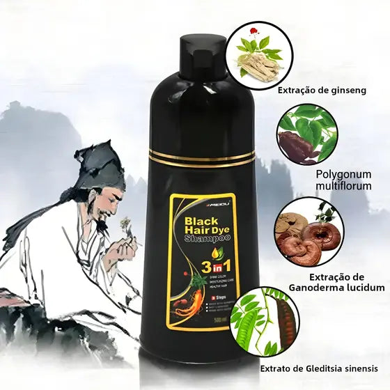 Black Hair Dye Shampoo 3 en 1
