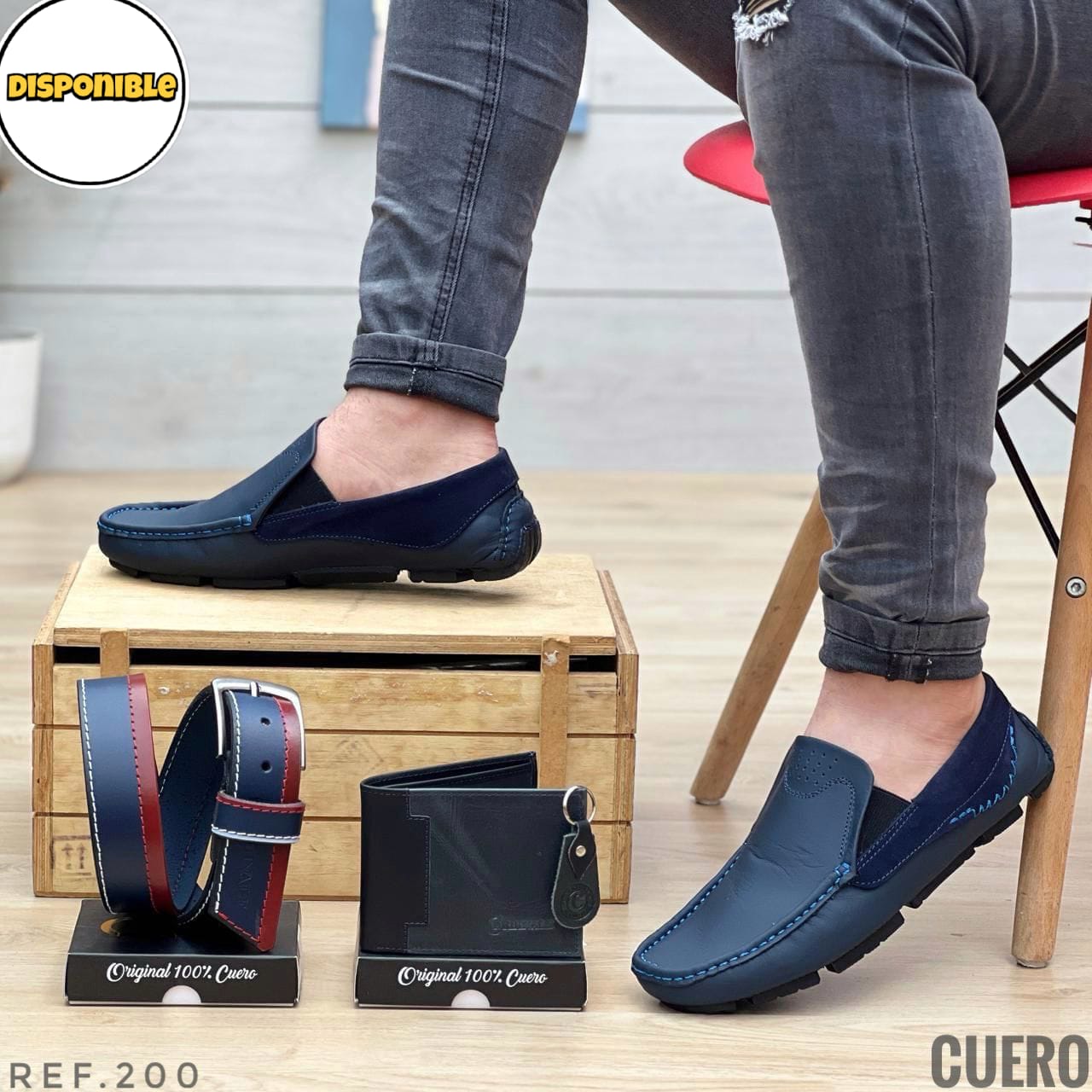 Kit Mocasin/correa/cartera En Cuero Hombre